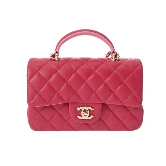 CHANEL Lambskin Quilted Mini Top Handle Rectangular Flap Bag Pink - Picture 2 of 11